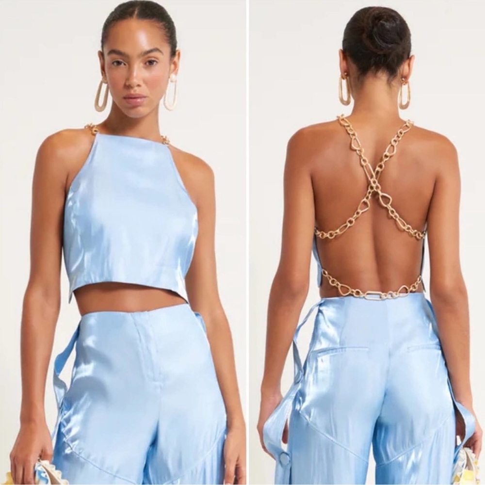 (SOLD) Cult Gaia Joey Chain Top Icy Blue - Picture 2 of 13